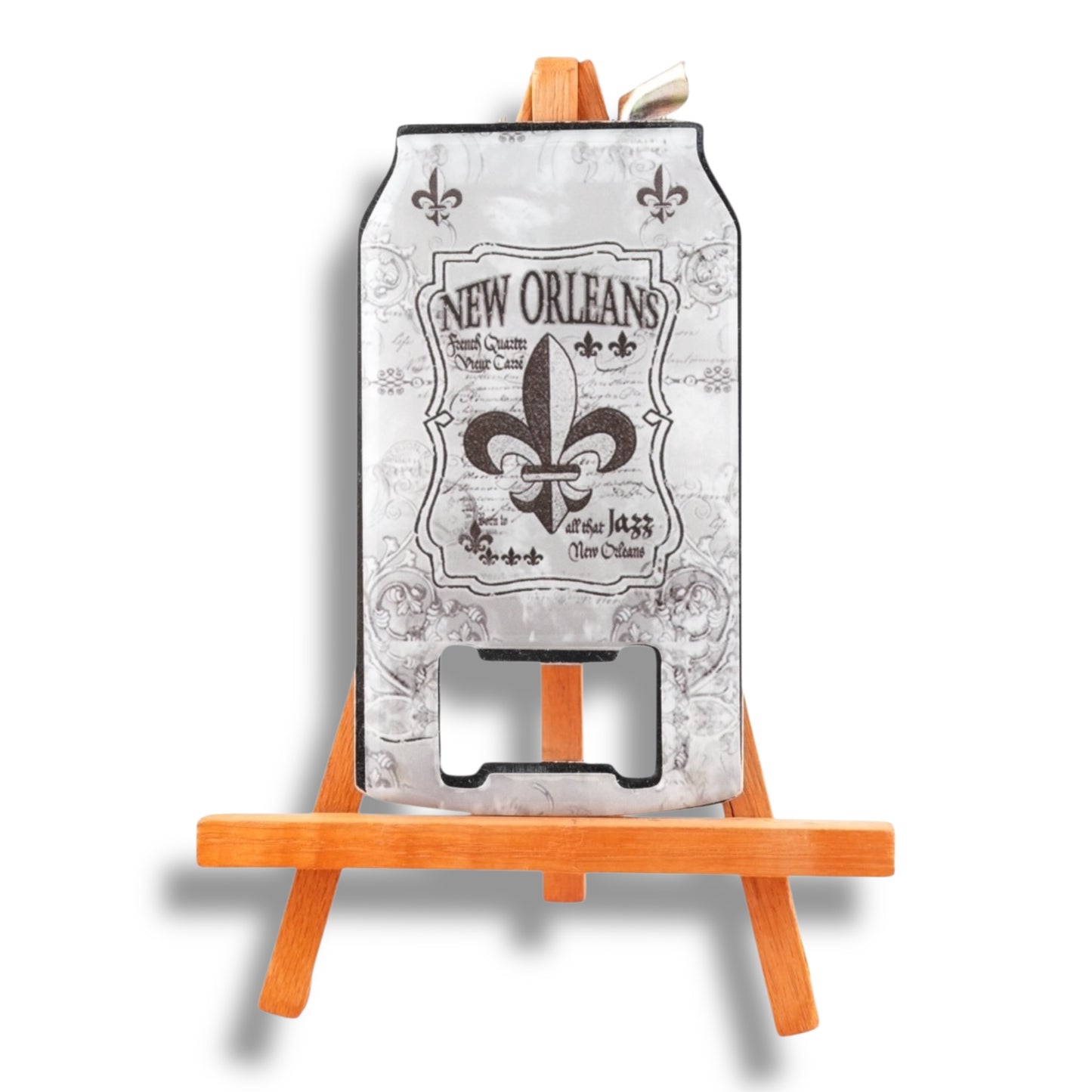 Fleur De Lis Black & White Can-Shaped Opener - local art - Bottle Openers - New Orleans Souvenir