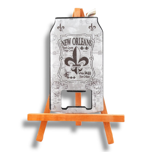 Fleur De Lis Black & White Can-Shaped Opener - local art - Bottle Openers - New Orleans Souvenir