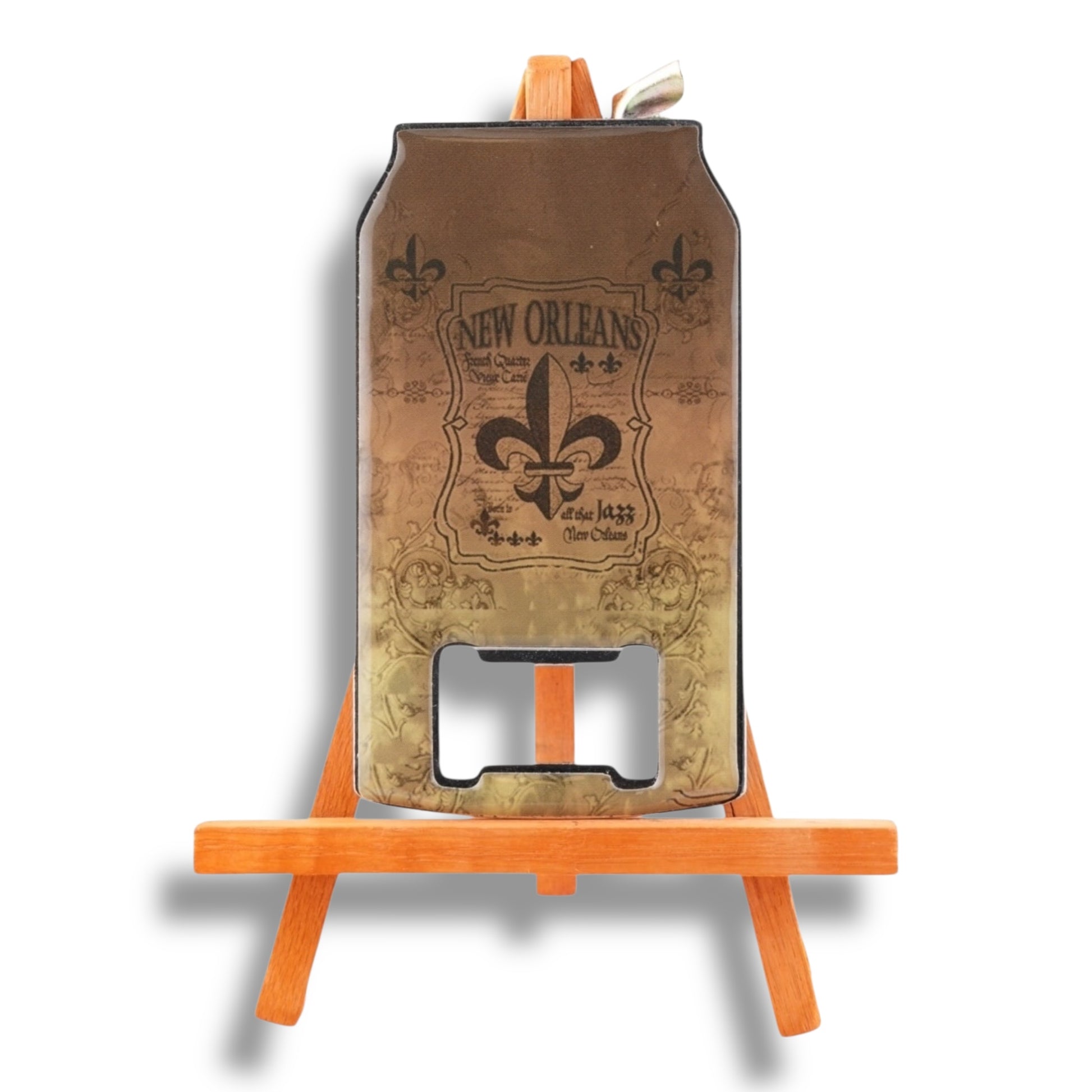 Fleur De Lis Black & Gold Can-Shaped Opener - local art - Bottle Openers - New Orleans Souvenir