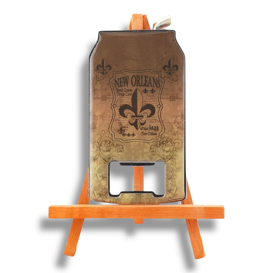 Fleur De Lis Black & Gold Can-Shaped Opener - local art - Bottle Openers - New Orleans Souvenir