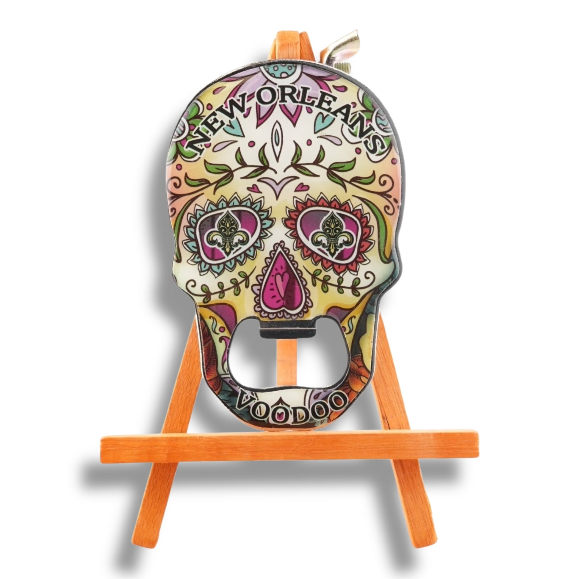 Green Voodoo Skeleton Skull-Shaped Opener - local art, vibrant - Bottle Openers - New Orleans Souvenir