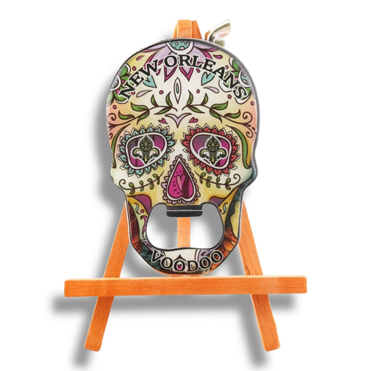 Green Voodoo Skeleton Skull-Shaped Opener - local art, vibrant - Bottle Openers - New Orleans Souvenir