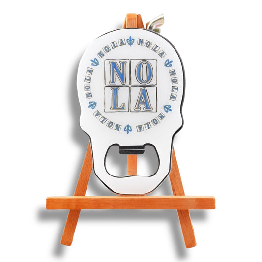 NOLA White & Blue Skull-Shaped Opener - durable - Bottle Openers - New Orleans Souvenir