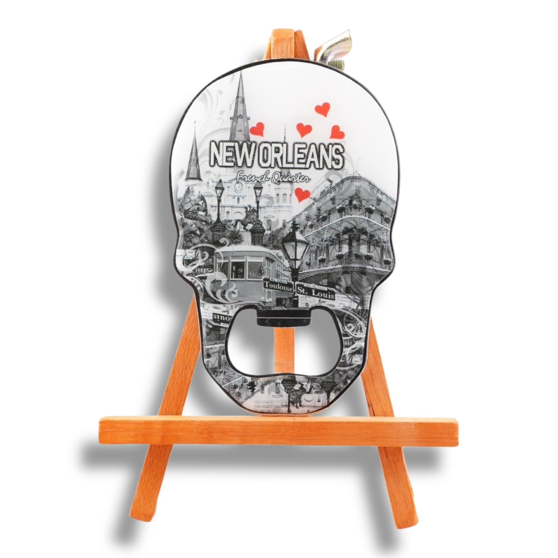Cityscape With Hearts Skull-Shaped Opener - Bottle Openers - New Orleans Souvenir