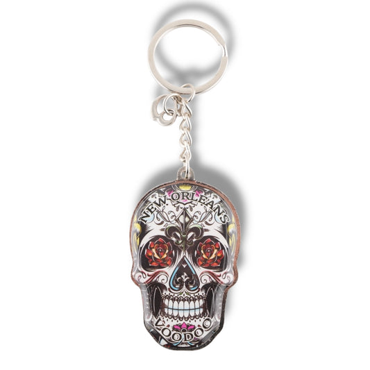 White Voodoo Skeleton Metal Keychain - local art - Keychains - New Orleans Souvenir