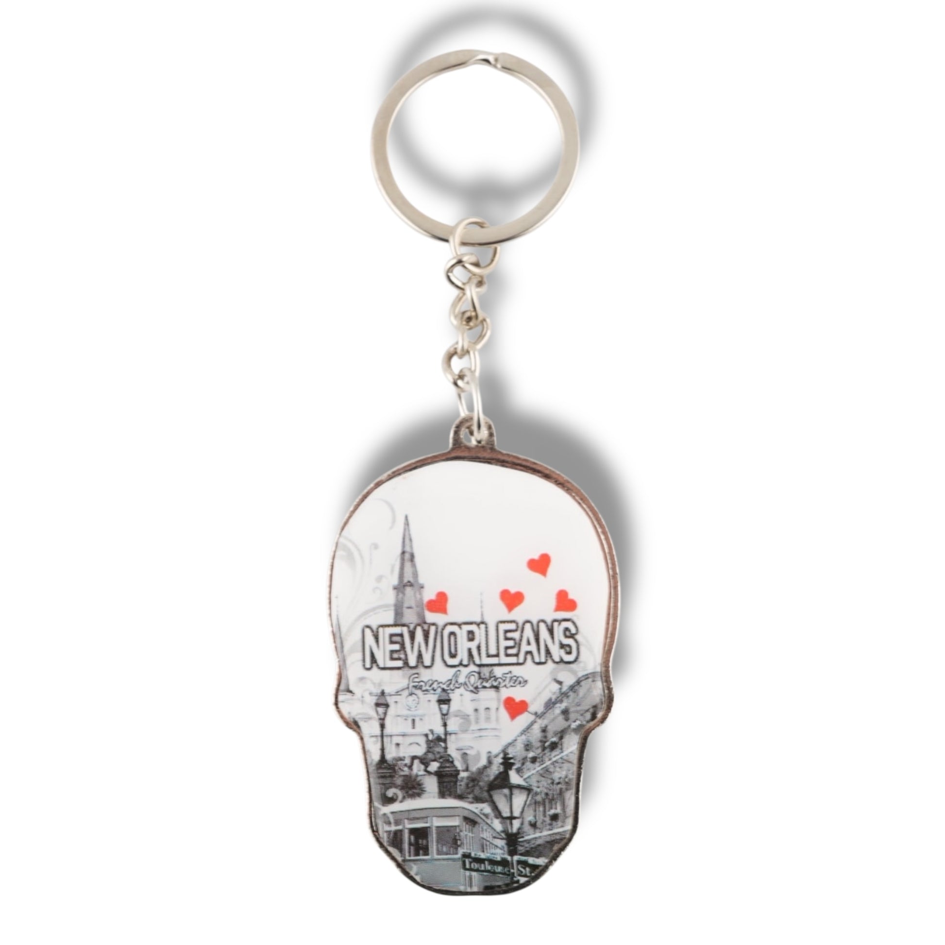 Cityscape With Hearts Metal Keychain - durable - Keychains - New Orleans Souvenir