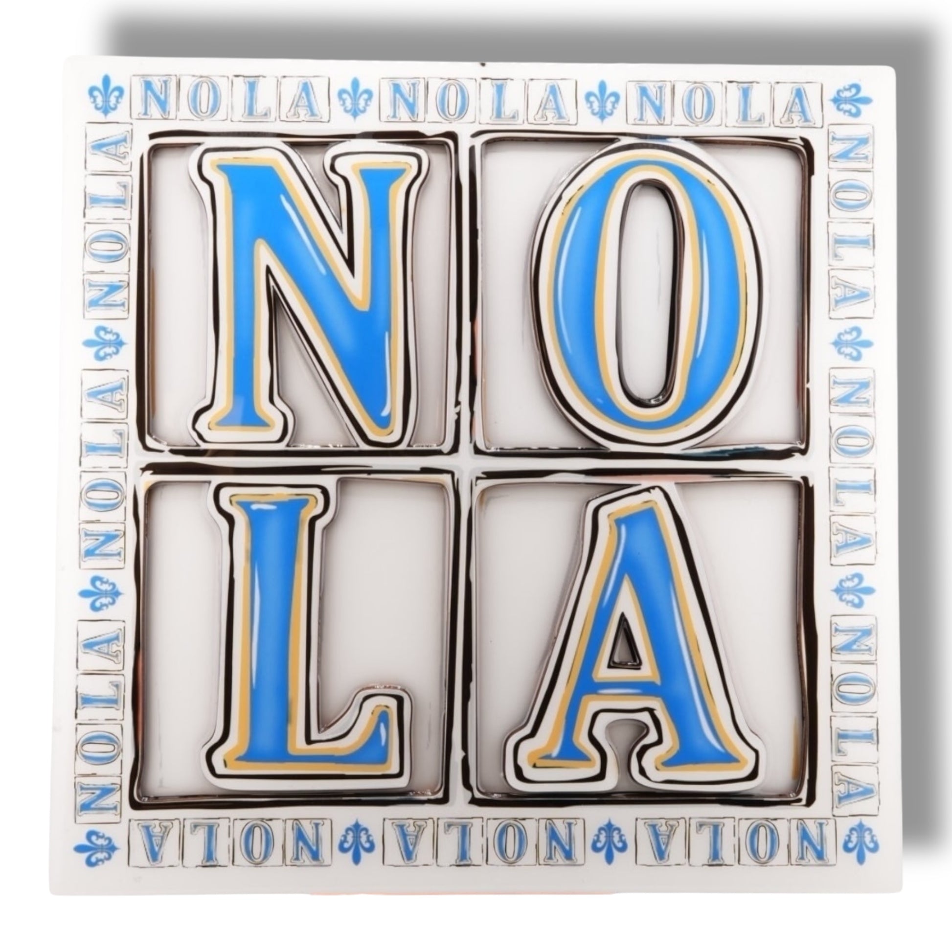 NOLA White & Blue Wooden Wall Decor - vibrant - Signs - Local Art - Durable - Colorful - New Orleans Souvenir