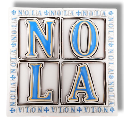 NOLA White & Blue Wooden Wall Decor - vibrant - Signs - Local Art - Durable - Colorful - New Orleans Souvenir