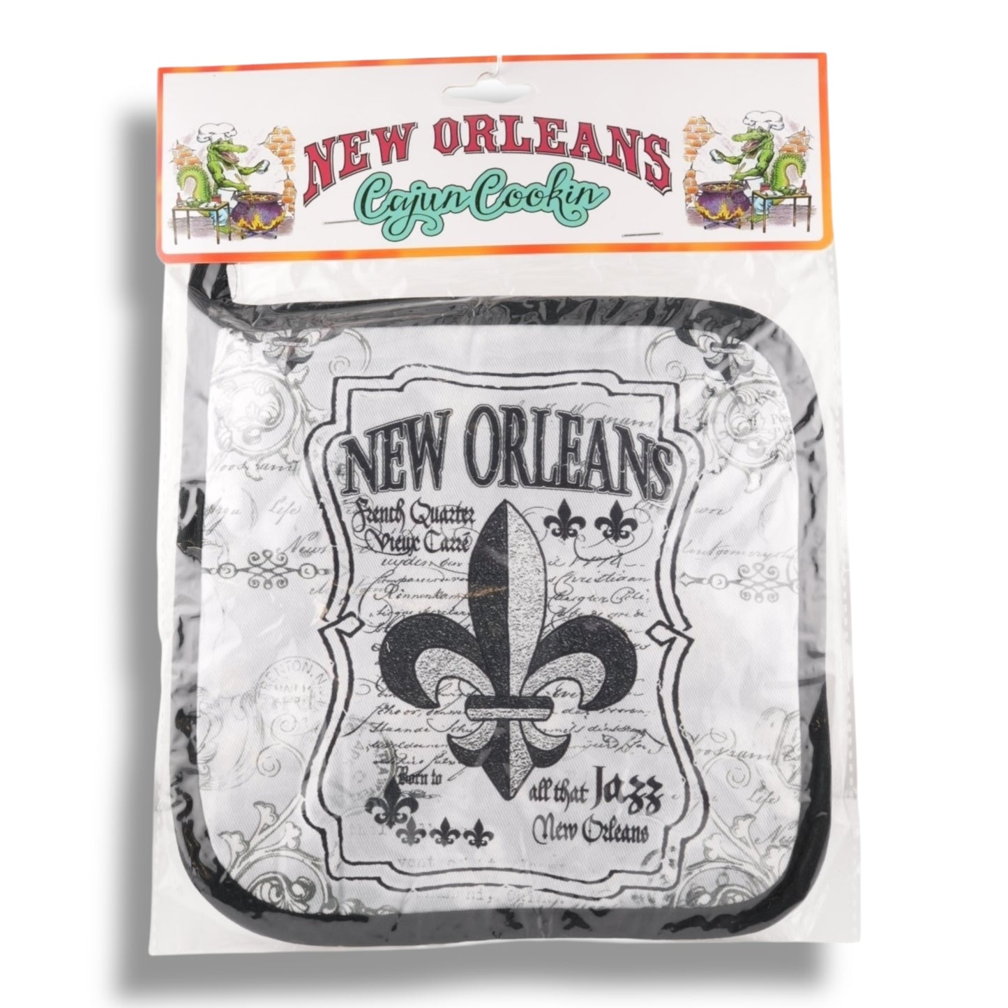 Fleur De Lis Black & White Pot Holder - Potholders & Oven Mitts - New Orleans Souvenir