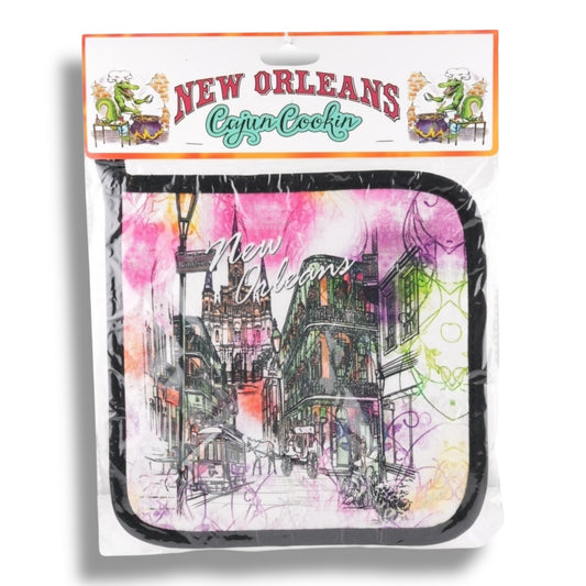 New Orleans Watercolor Cityscape Pot Holder - local art - Potholders & Oven Mitts
