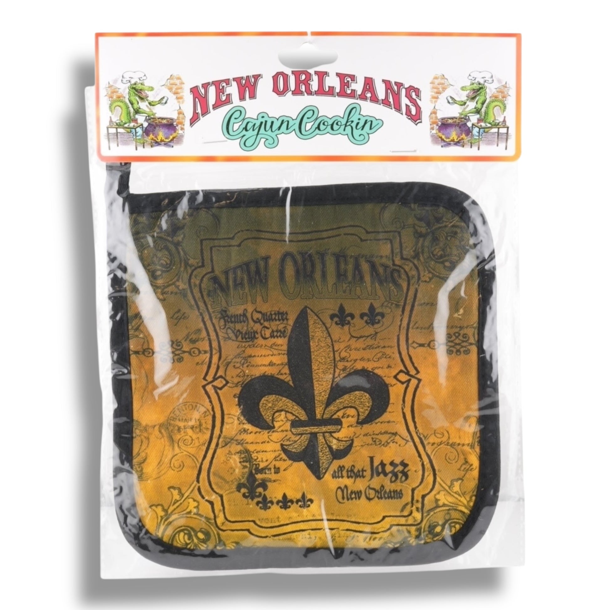Fleur De Lis Black & Gold Pot Holder - local art - Potholders & Oven Mitts - New Orleans Souvenir