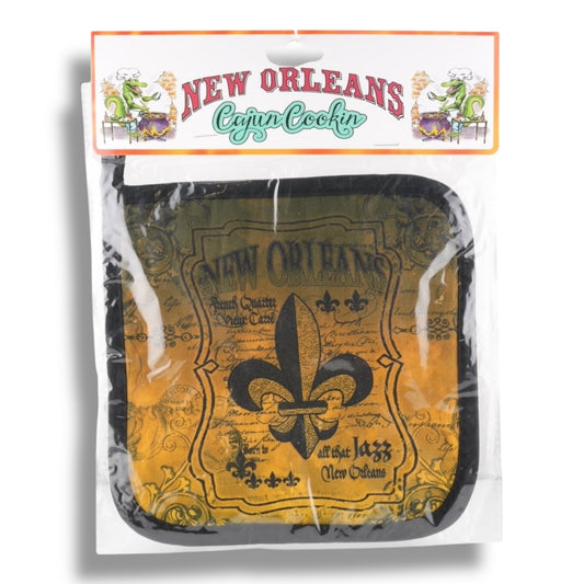 Fleur De Lis Black & Gold Pot Holder - local art - Potholders & Oven Mitts - New Orleans Souvenir