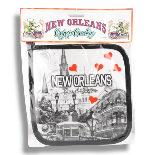 Cityscape With Hearts Pot Holder - local art - Potholders & Oven Mitts - New Orleans Souvenir