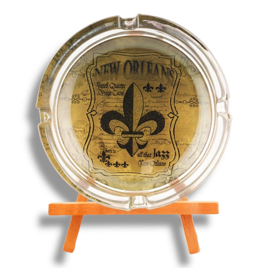 Fleur De Lis Black & Gold Round Ashtray - local art - Ashtrays - New Orleans Souvenir