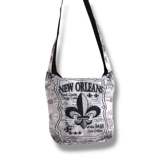 Fleur De Lis Black & White Shoulder Bag - Tote Bags - New Orleans Souvenir
