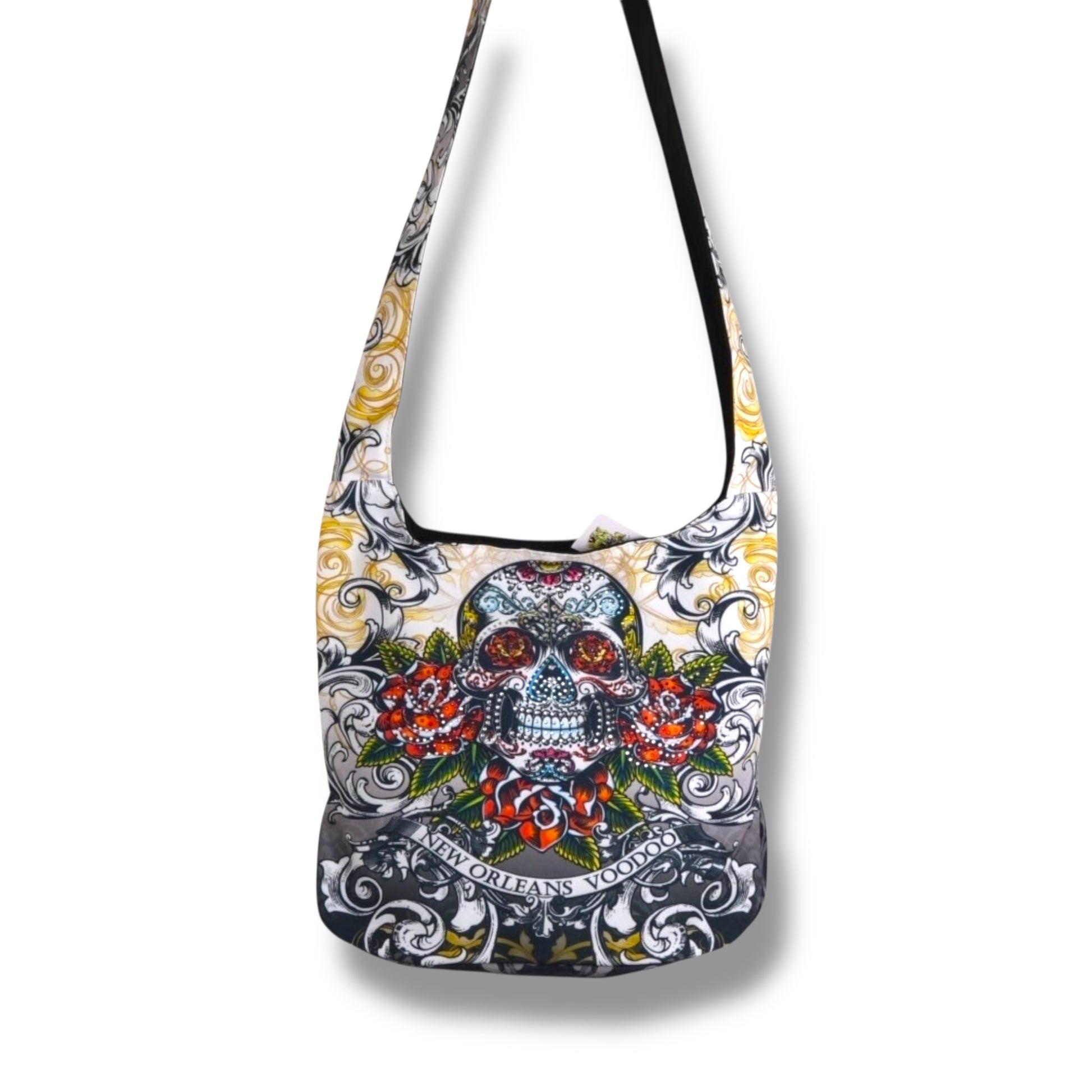 White Voodoo Skeleton Shoulder Bag - local art - Tote Bags - New Orleans Souvenir
