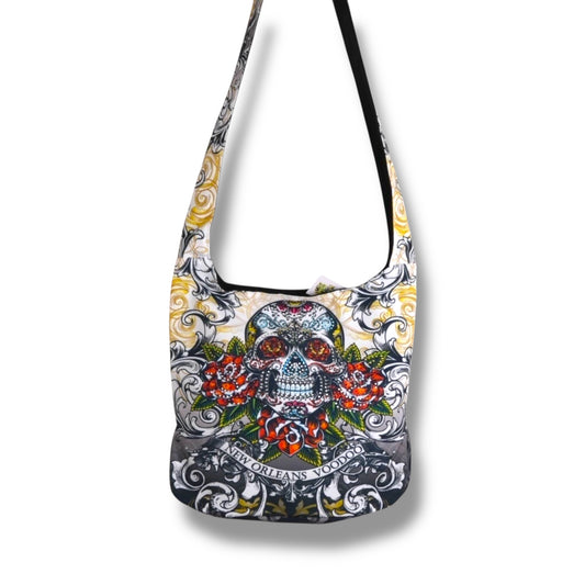 White Voodoo Skeleton Shoulder Bag - local art - Tote Bags - New Orleans Souvenir