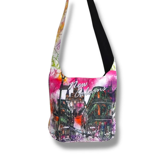 New Orleans Watercolor Cityscape Shoulder Bag - local art - Tote Bags
