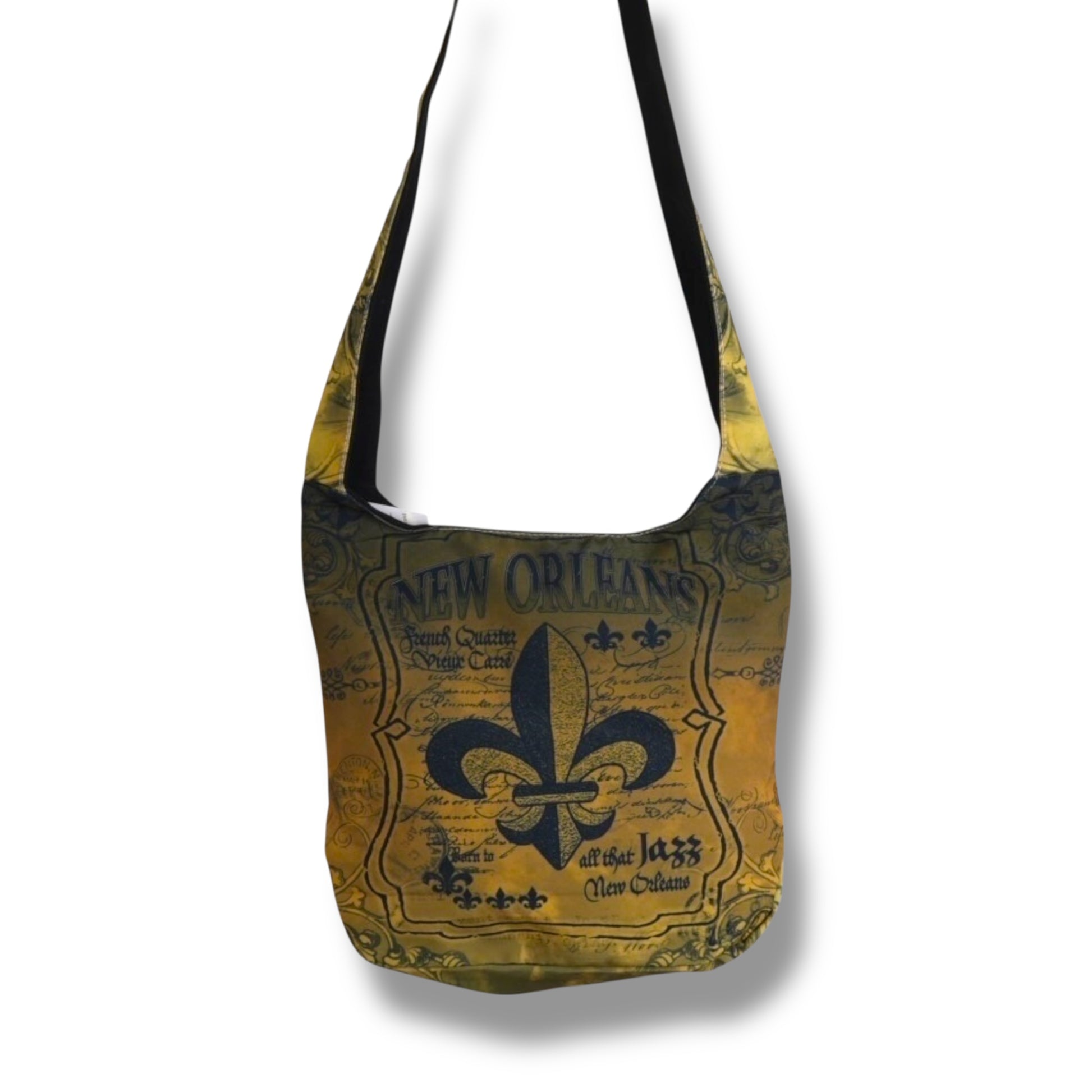 Fleur De Lis Black & Gold Shoulder Bag - Tote Bags - New Orleans Souvenir
