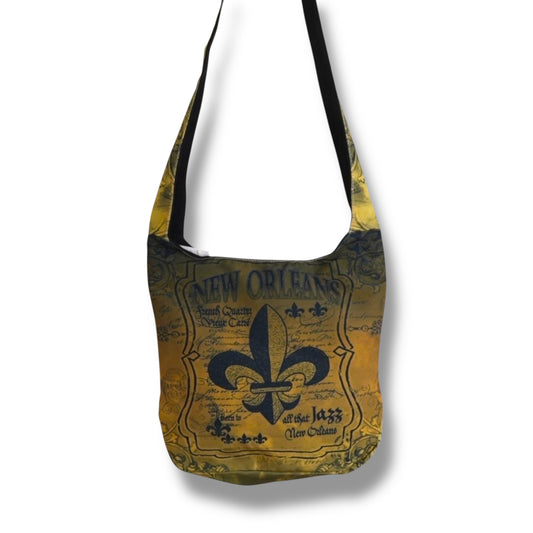 Fleur De Lis Black & Gold Shoulder Bag - Tote Bags - New Orleans Souvenir