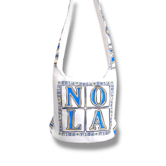 NOLA White & Blue Shoulder Bag - Tote Bags - New Orleans Souvenir