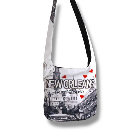 Cityscape With Hearts Shoulder Bag - local art - Tote Bags - New Orleans Souvenir