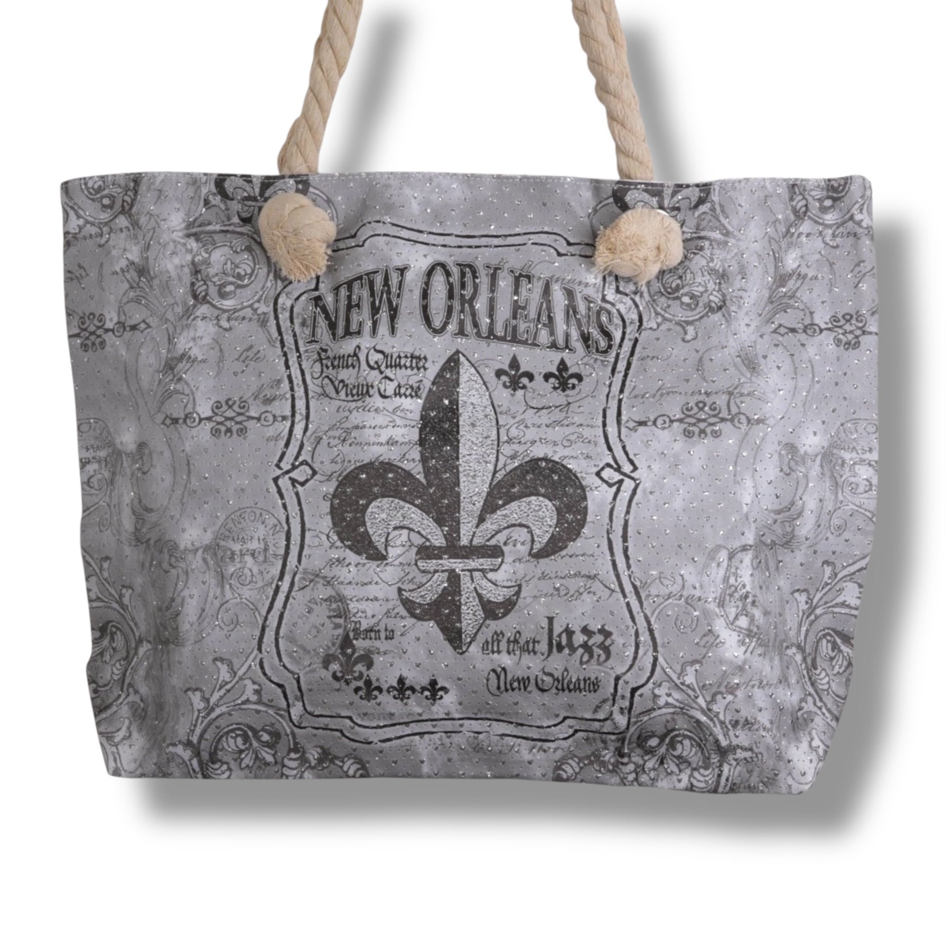 Fleur De Lis Black & White Tote Bag - local art - Tote Bags - New Orleans Souvenir