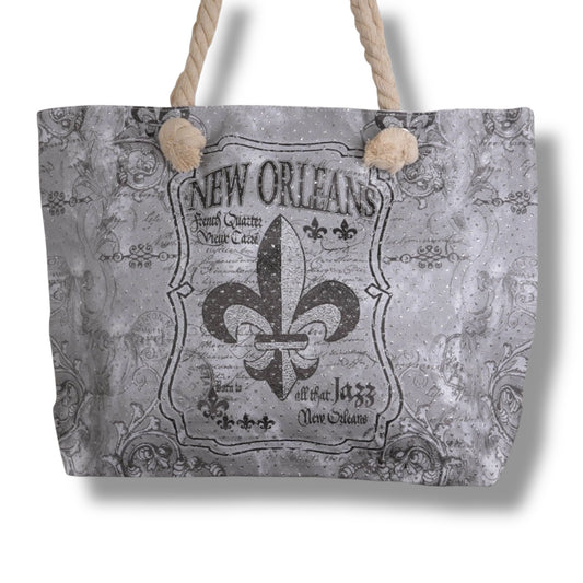Fleur De Lis Black & White Tote Bag - local art - Tote Bags - New Orleans Souvenir