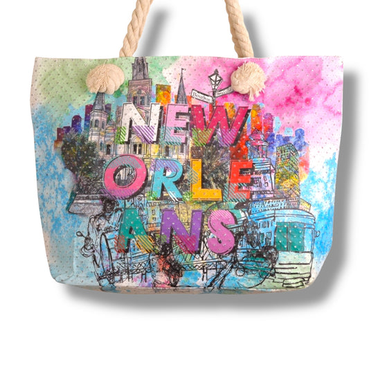 New Orleans Fun Colors Tote Bag - local art - Tote Bags