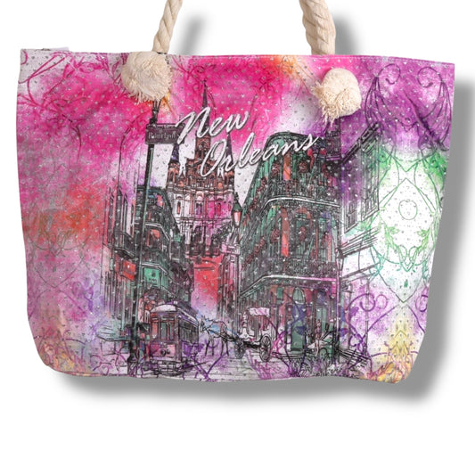 New Orleans Watercolor Cityscape Tote Bag - local art - Tote Bags