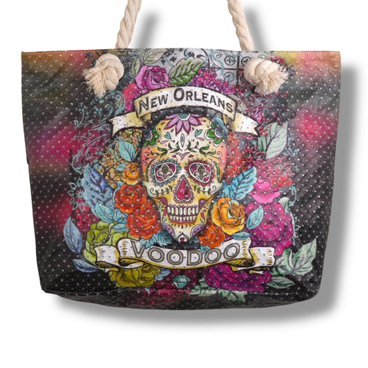 Green Voodoo Skeleton Tote Bag - local art - Tote Bags - New Orleans Souvenir