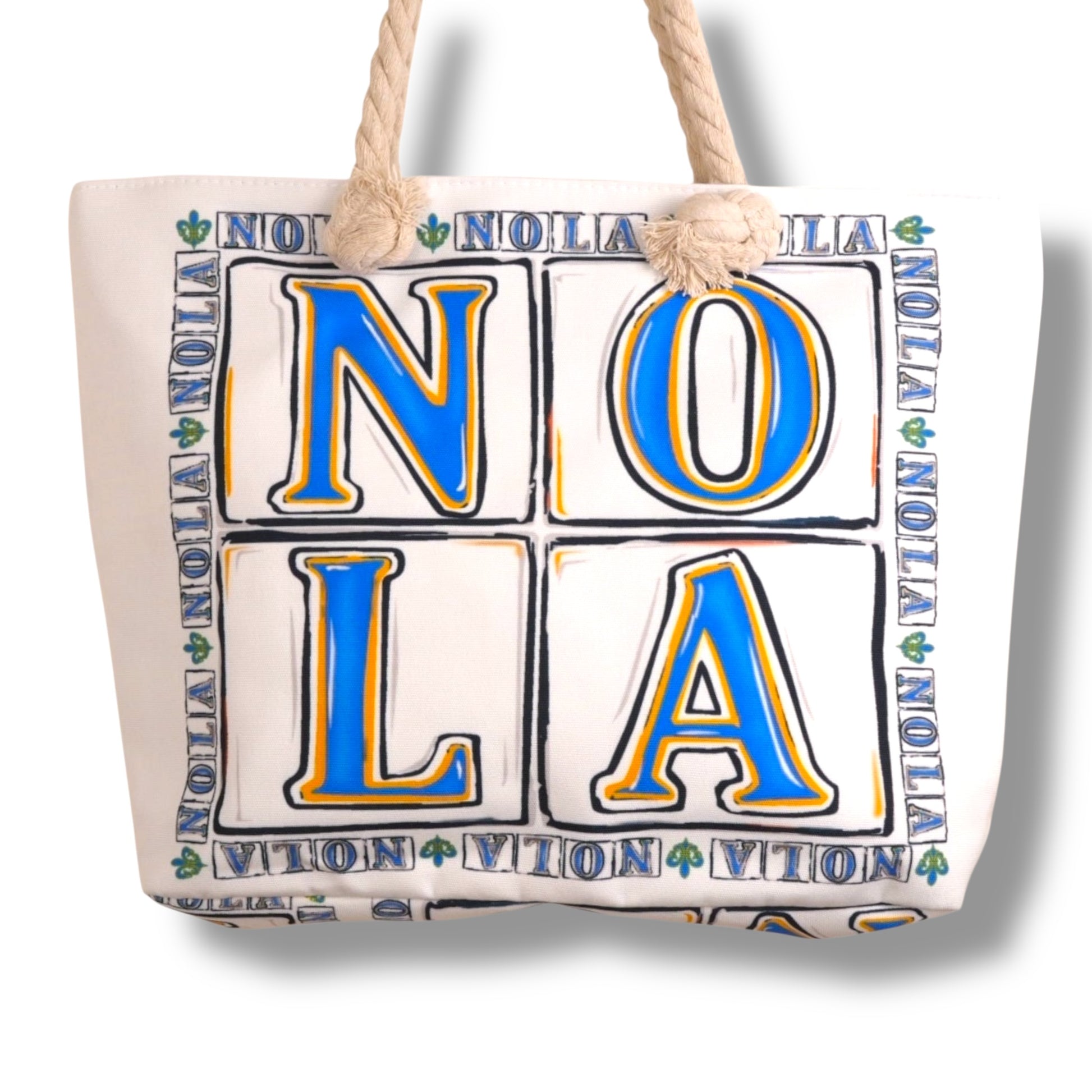 NOLA White & Blue Tote Bag - Tote Bags - New Orleans Souvenir
