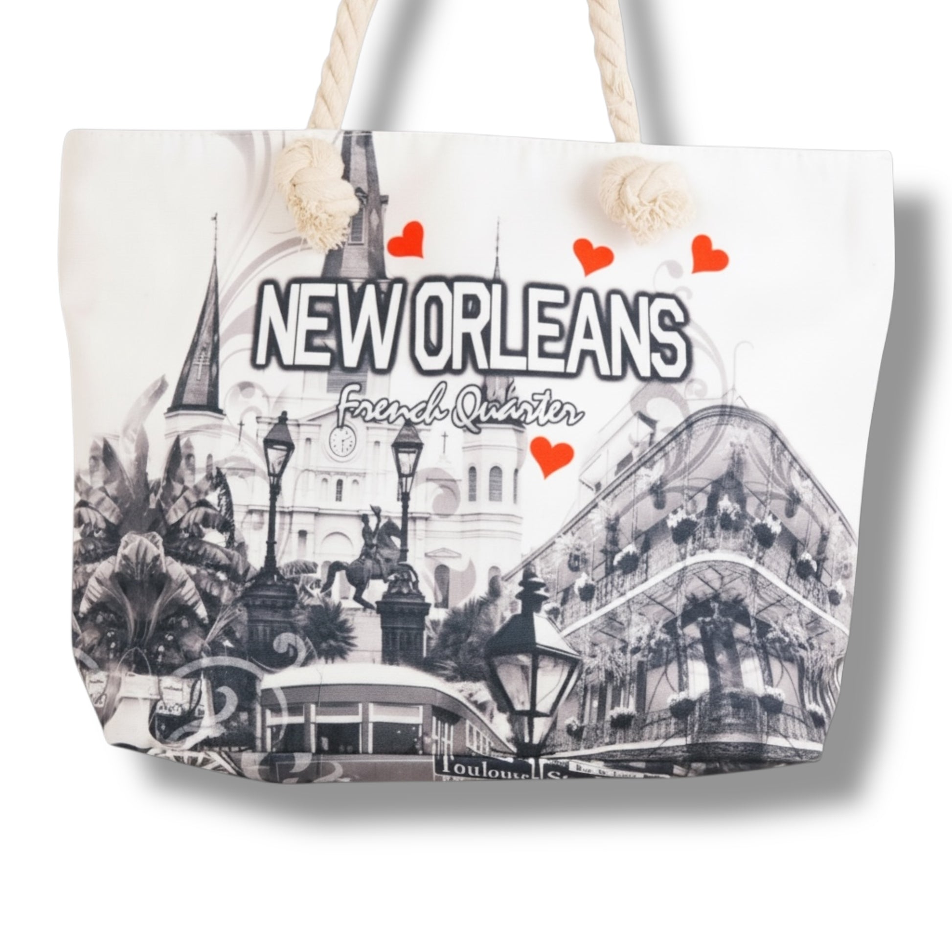 Cityscape With Hearts Tote Bag - local art, durable - Tote Bags - New Orleans Souvenir