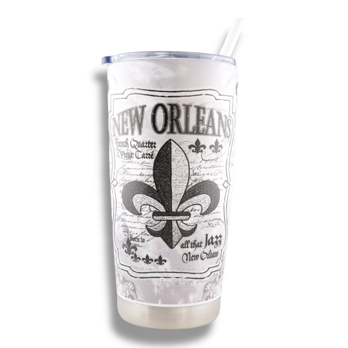 Fleur De Lis Black & White Stainless Steel Flask - Flasks - New Orleans Souvenir