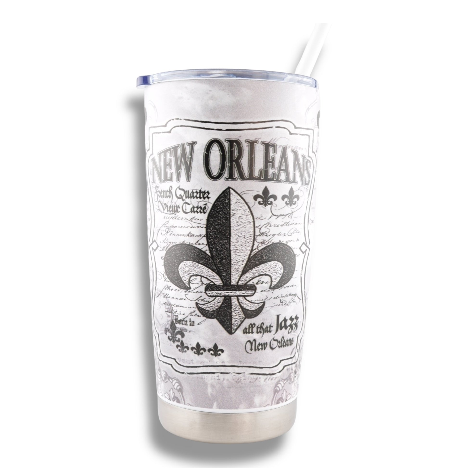 Fleur De Lis Black & White Stainless Steel Flask - Flasks - New Orleans Souvenir