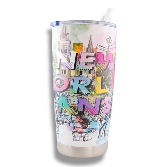 New Orleans Fun Colors Stainless Steel Flask - local art - Flasks
