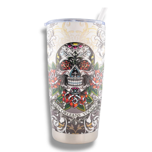 White Voodoo Skeleton Stainless Steel Flask - vibrant - Flasks - New Orleans Souvenir
