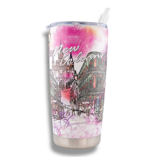 New Orleans Watercolor Cityscape Stainless Steel Flask - local art - Flasks