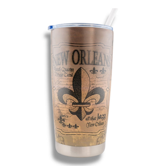 Fleur De Lis Black & Gold Stainless Steel Flask - vibrant, colorful - Flasks - New Orleans Souvenir
