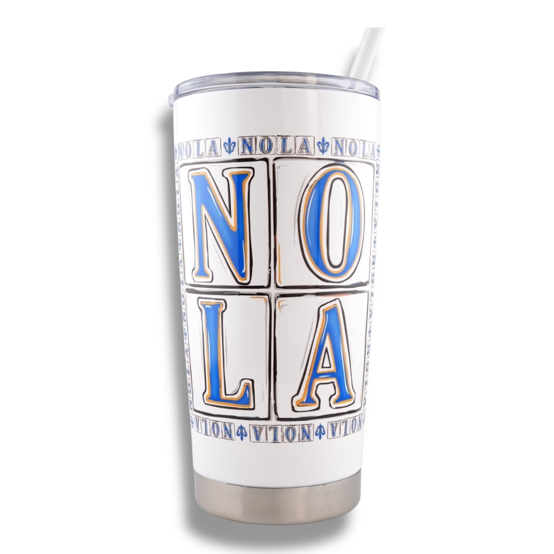 NOLA White & Blue Stainless Steel Flask - local art - Flasks - New Orleans Souvenir