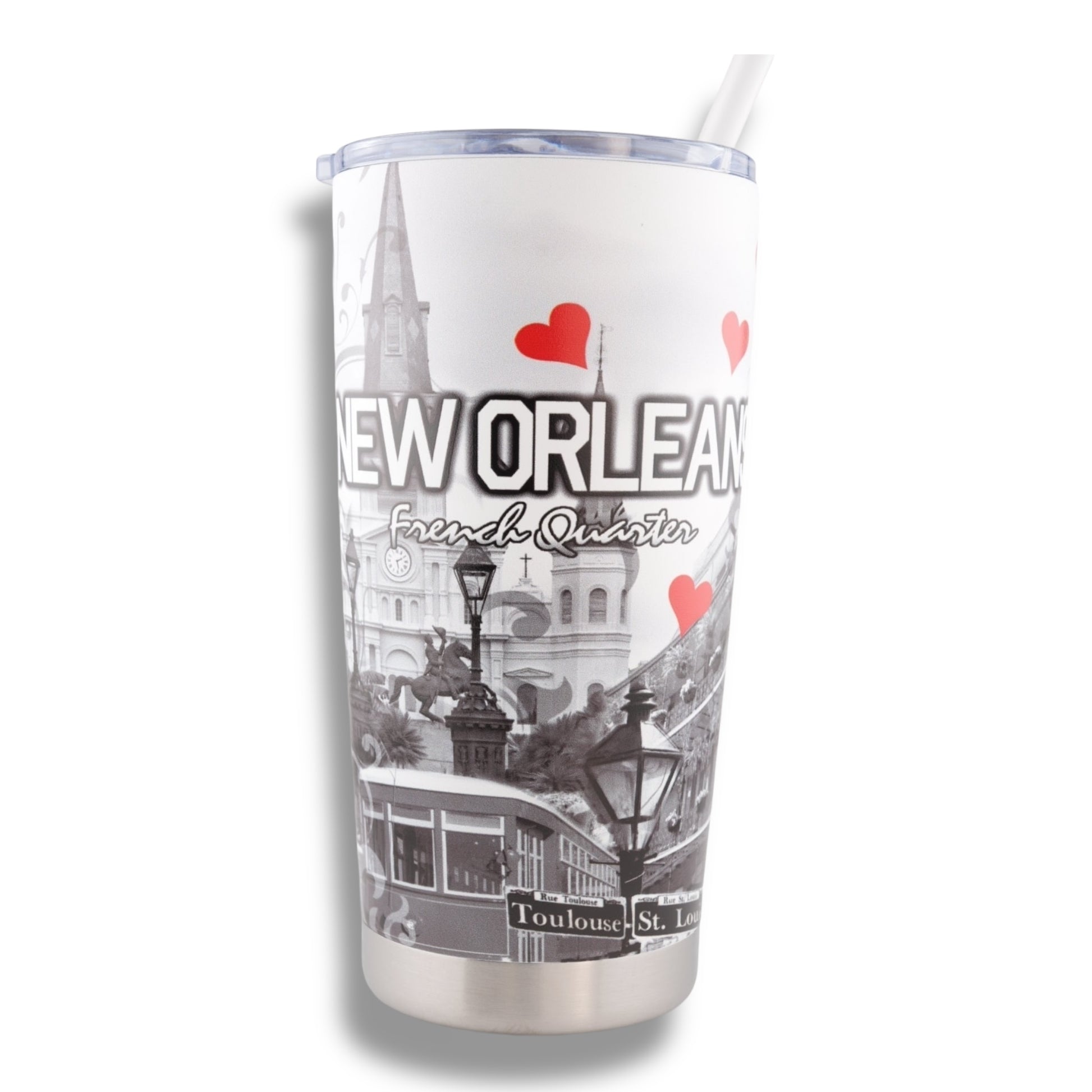 Cityscape With Hearts Stainless Steel Flask - local art - Flasks - New Orleans Souvenir
