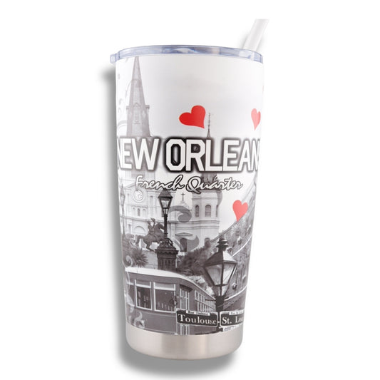 Cityscape With Hearts Stainless Steel Flask - local art - Flasks - New Orleans Souvenir