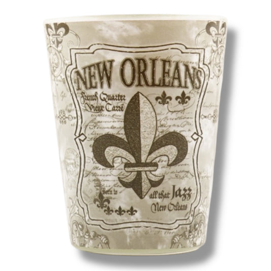 Fleur De Lis Black & White Short Shot Glass - local art - Shot Glasses - New Orleans Souvenir