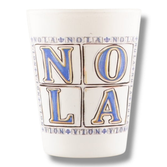 NOLA White & Blue Short Shot Glass - vibrant, colorful - Shot Glasses - New Orleans Souvenir