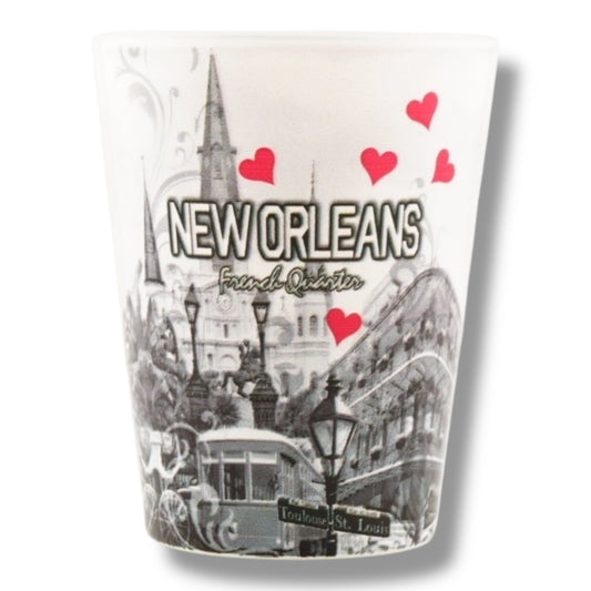 Cityscape With Hearts Short Shot Glass - Shot Glasses - New Orleans Souvenir