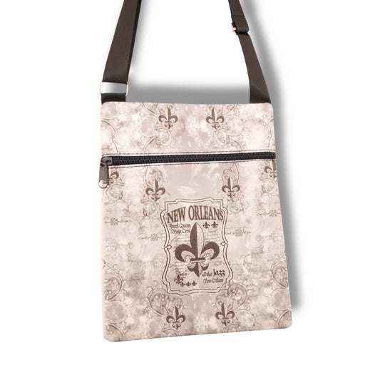 Fleur De Lis Black & White Travel Bag - local art, vibrant - Tote Bags - New Orleans Souvenir