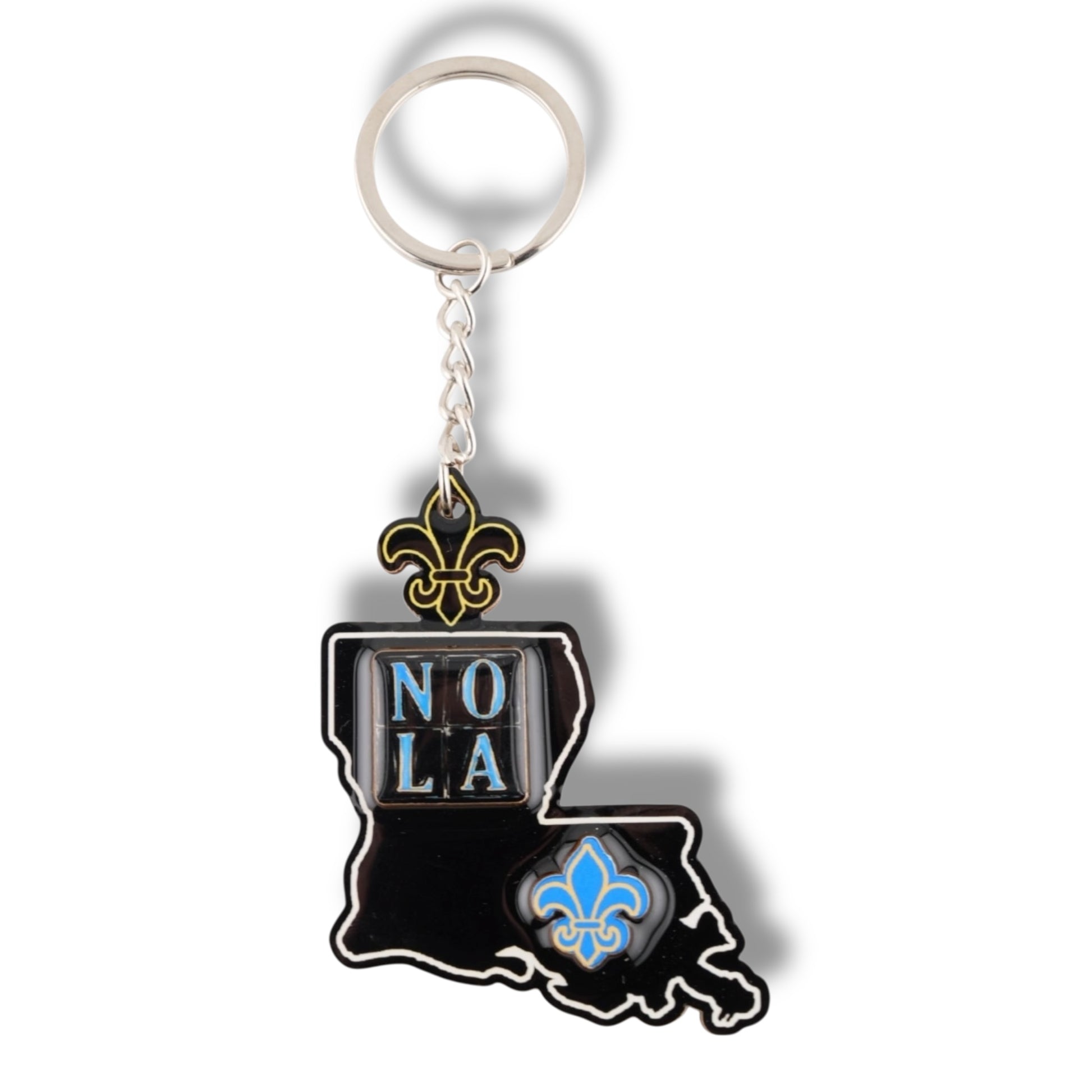 NOLA Black & Blue Louisiana Shaped Keychain - local art - Holiday Ornaments - New Orleans Souvenir