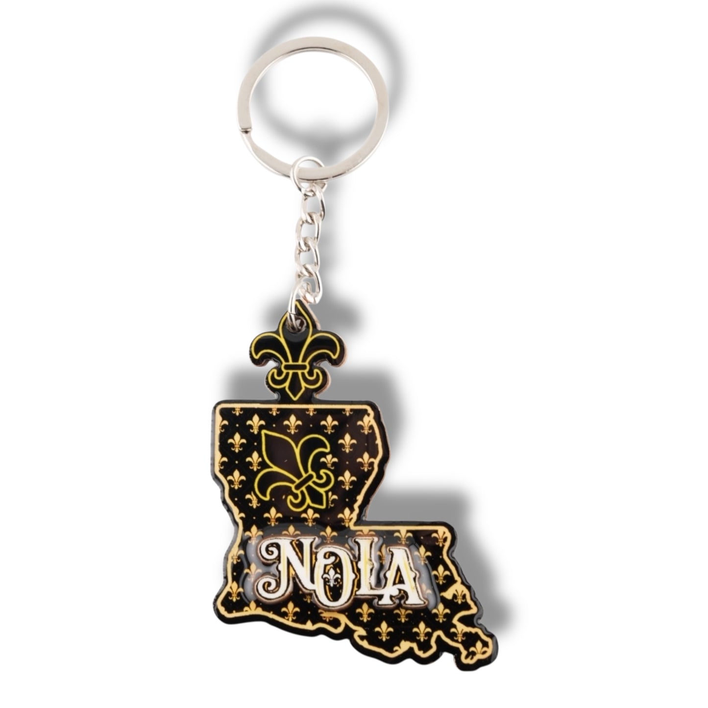 NOLA Black & Gold Wooden Louisiana Shaped Keychain - local art - Keychains - New Orleans Souvenir
