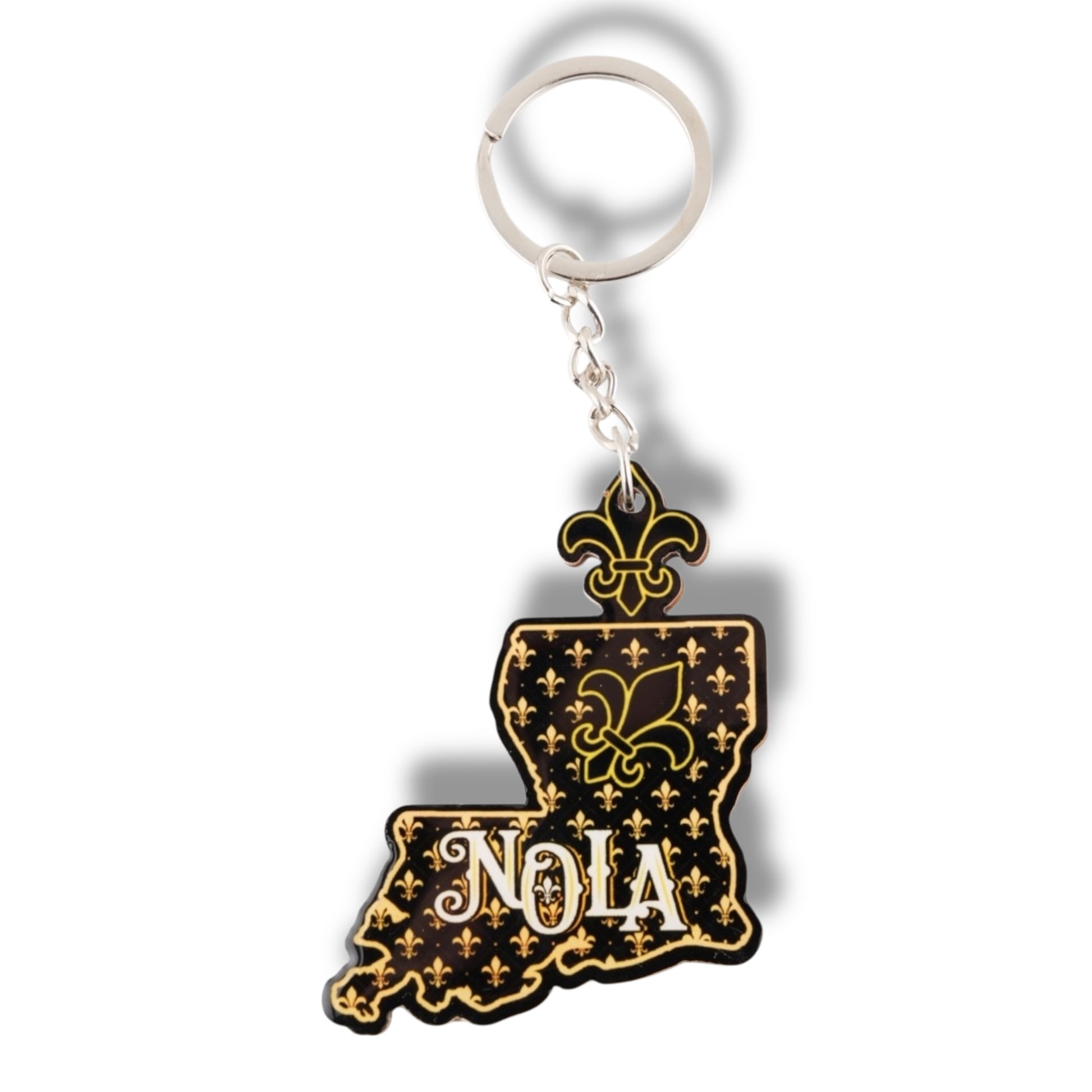 NOLA Black & Gold Wooden Louisiana Shaped Keychain - local art - Keychains - New Orleans Souvenir - Back