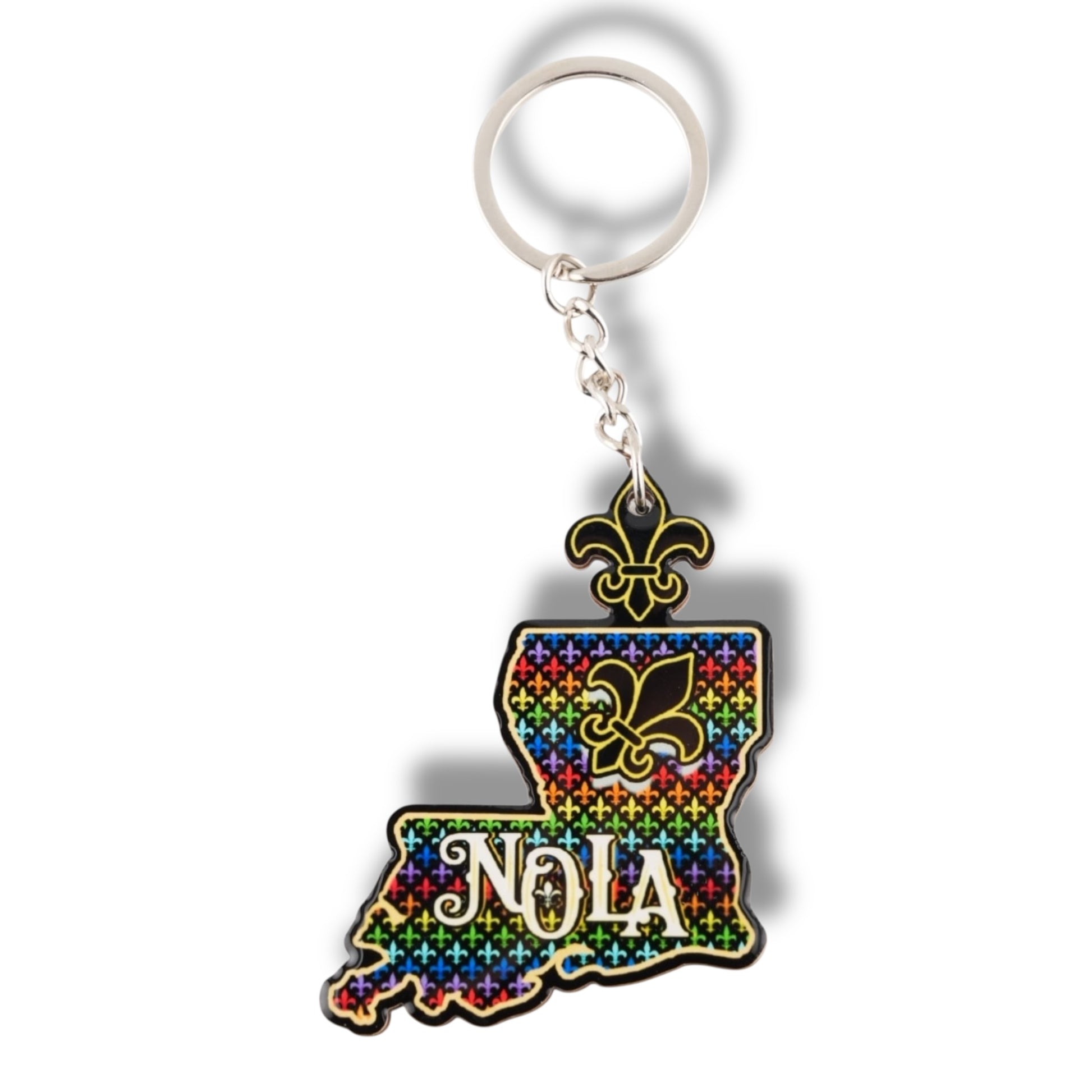 NOLA Rainbow Wooden Louisiana Shaped Keychain - local art - Keychains - New Orleans Souvenir - Back